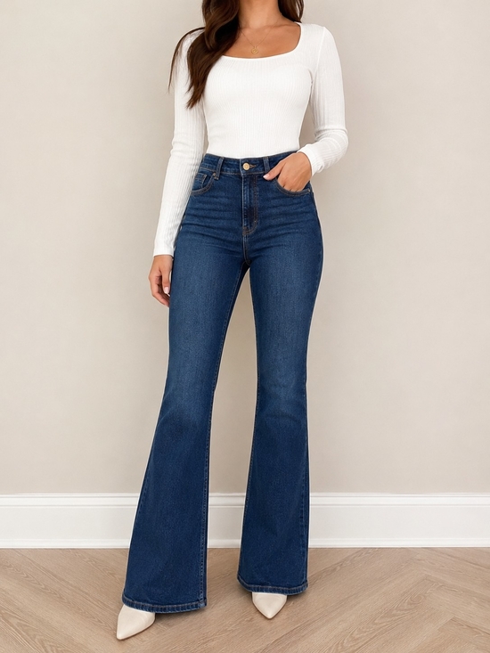 Zara Denim - Zara Women’s High Rise Flare Jeans Size 8 Dark Wash Stretch Denim Y2K
